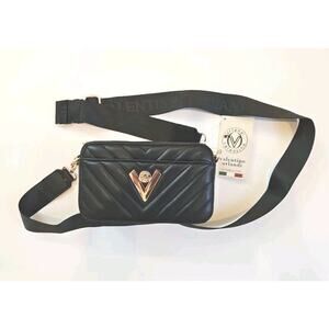 Valentino Orlandi Black Quilted Crossbody Purse V-3024 NWT MSRP $260 Italy